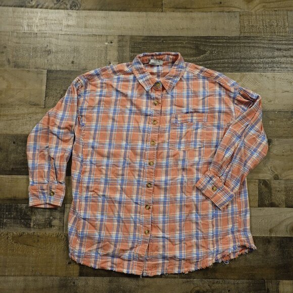 Blue B Collection Plaid Flannel Shirt L – Western Graphic Back, Distressed Hem - Picture 2 of 11